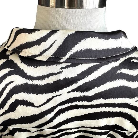 NWT Rachel Zoe Zebra Stripe Collared Button Down Short sleeve Satin Blouse - Picture 6 of 9